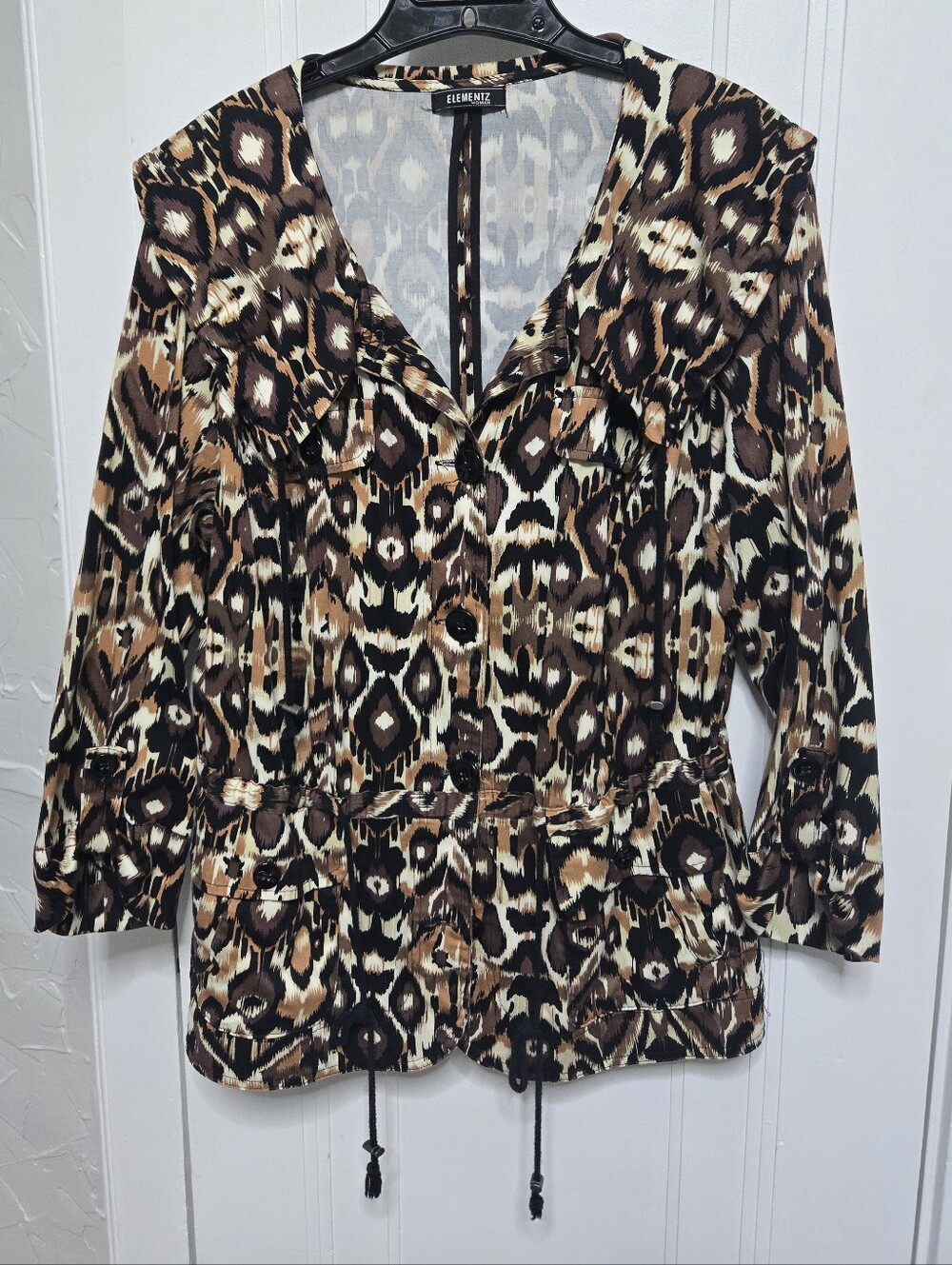 Elementz Brown and Cream Animal Print Drawstring Tunic